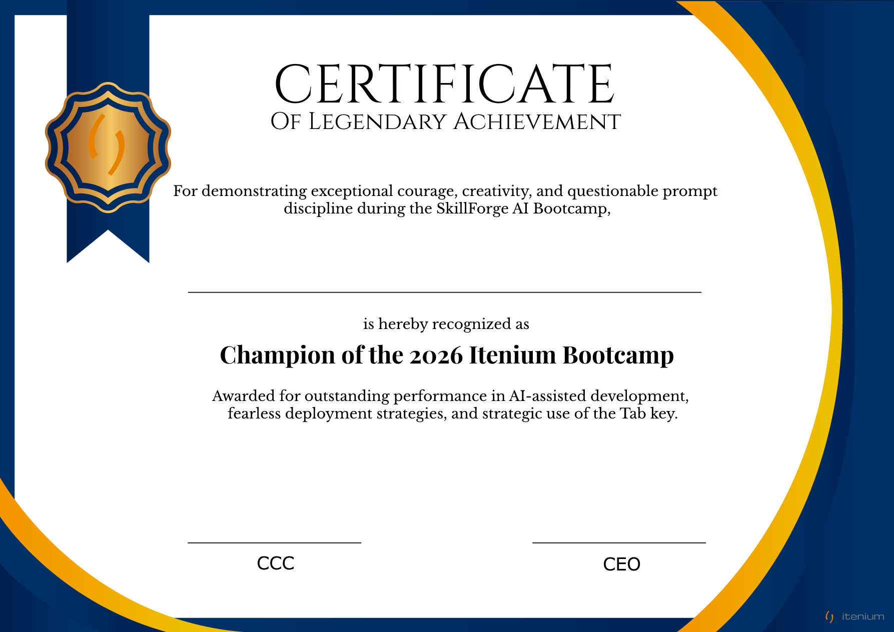 Certificate for the winning team